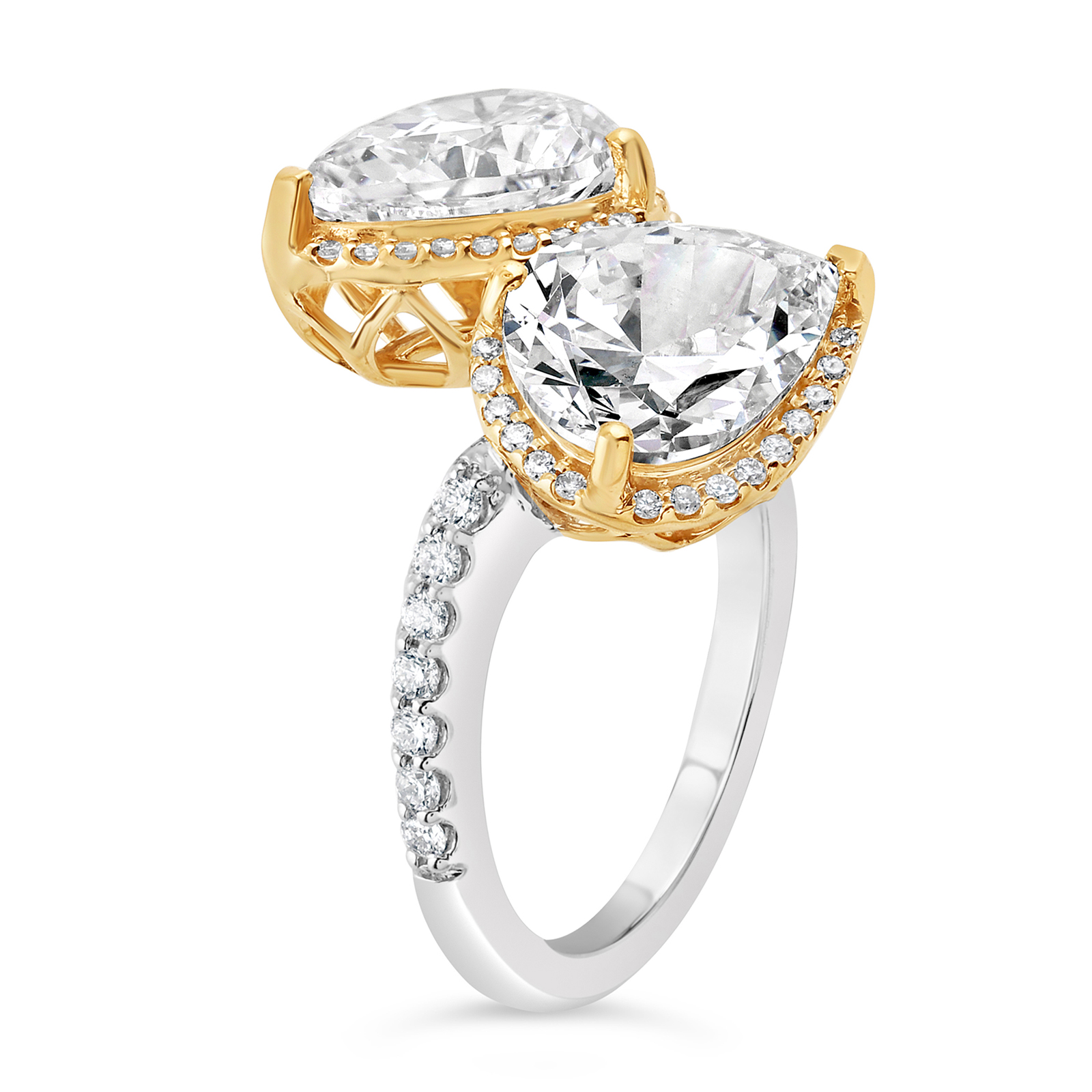14KTwo Tone Pear Lab Grown Diamond Two Stone By-Pass Engagement Ring - Image 5