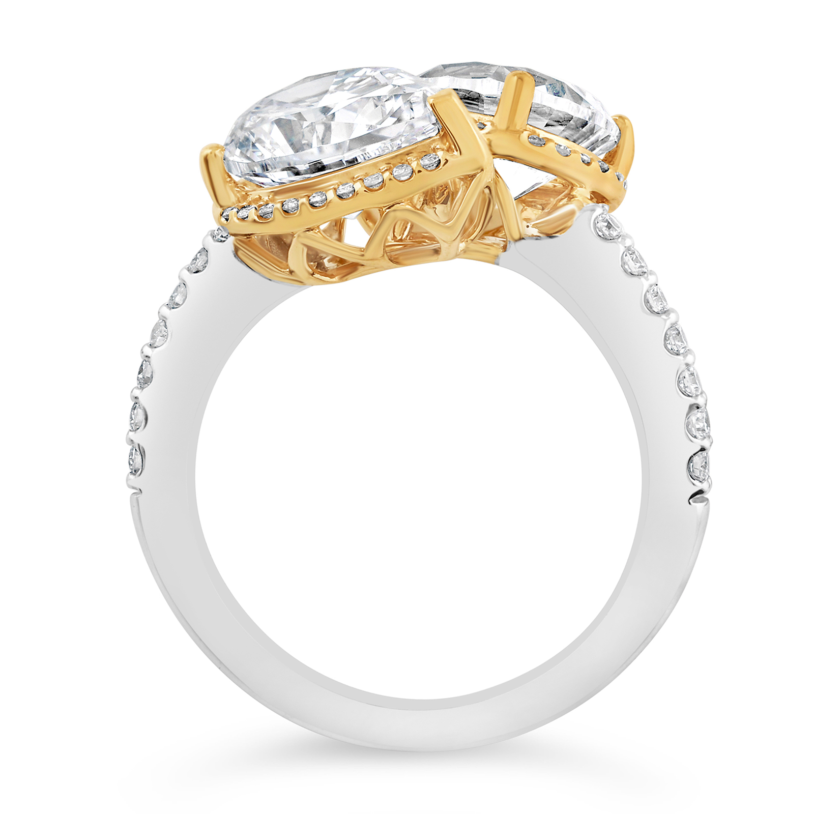 14KTwo Tone Pear Lab Grown Diamond Two Stone By-Pass Engagement Ring - Image 2