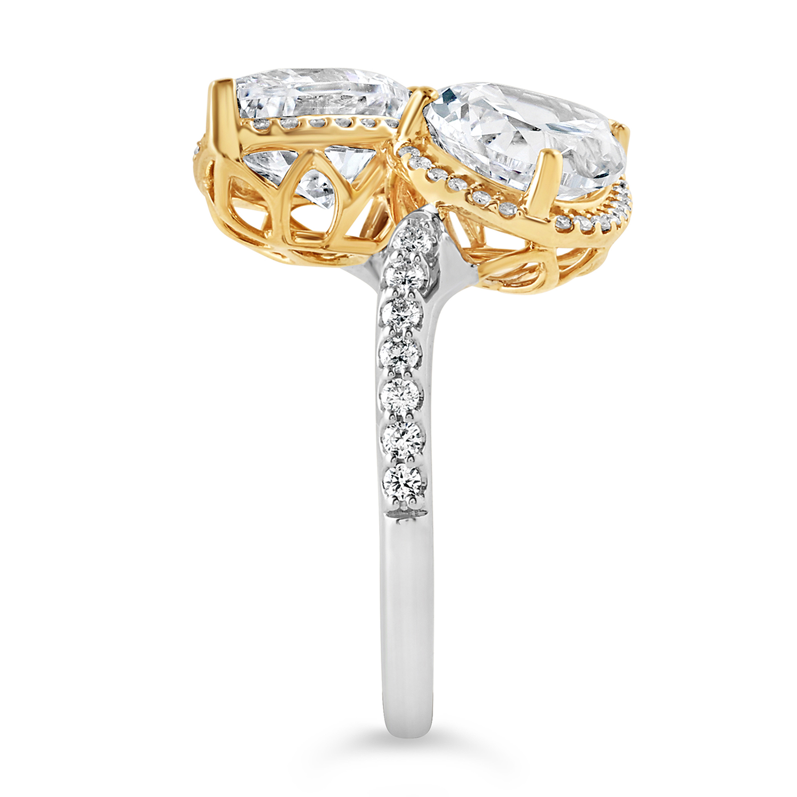 14KTwo Tone Pear Lab Grown Diamond Two Stone By-Pass Engagement Ring - Image 3