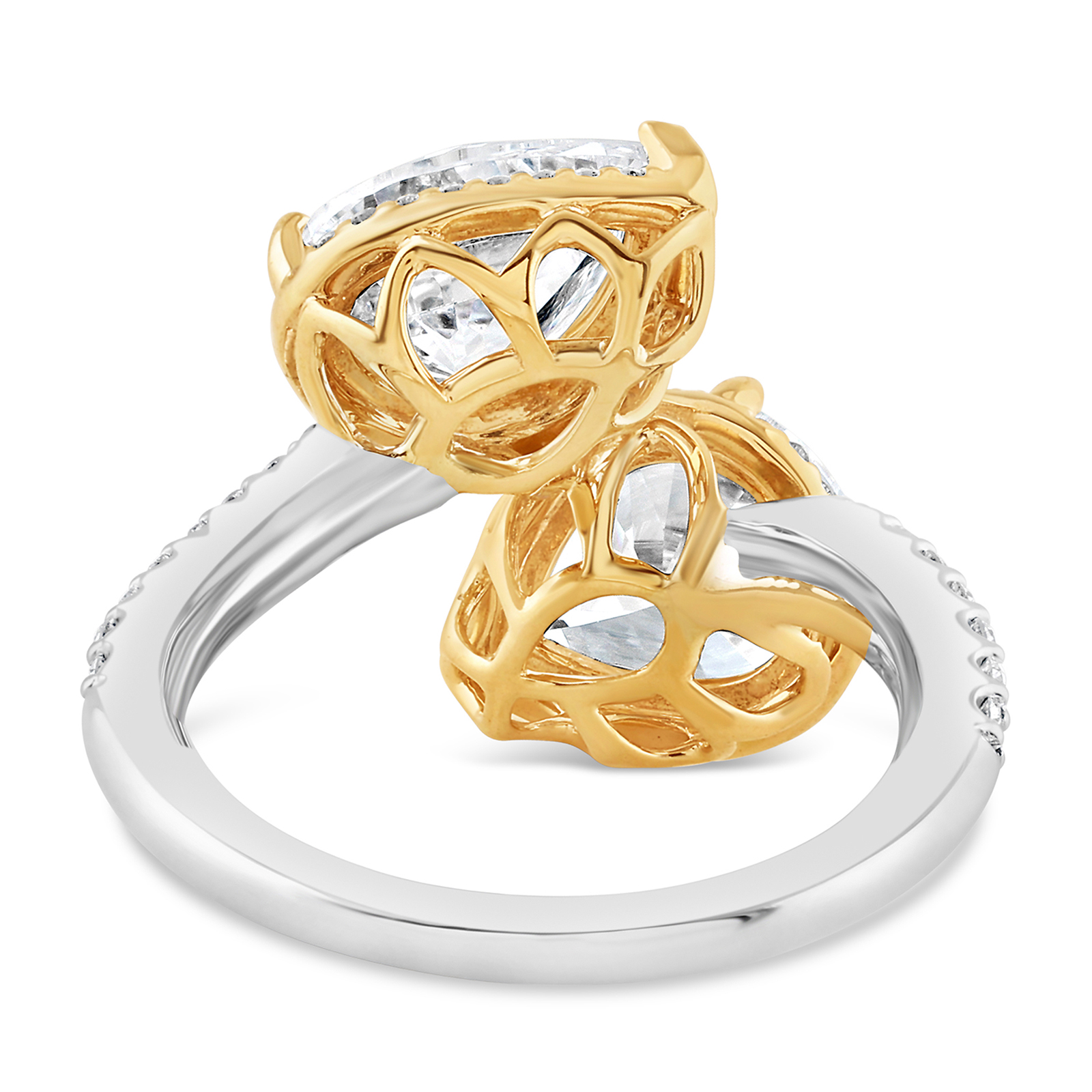 14KTwo Tone Pear Lab Grown Diamond Two Stone By-Pass Engagement Ring - Image 4