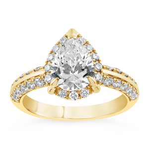 14K Knife Edge Pear Lab Grown Diamond Halo Engagement Ring
