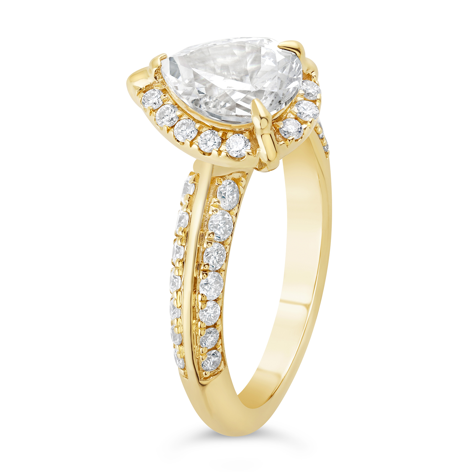 14K Knife Edge Pear Diamond Halo Engagement Ring - Image 5