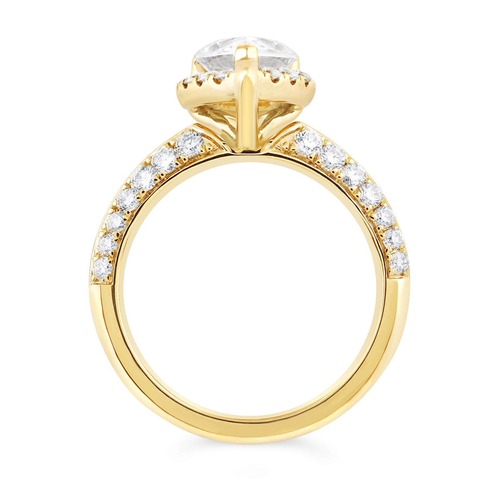 14K Knife Edge Pear Diamond Halo Engagement Ring - Image 2