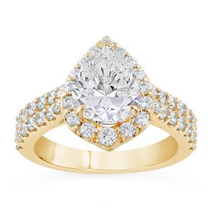 14K Split Shank Diamond Halo Engagement Ring