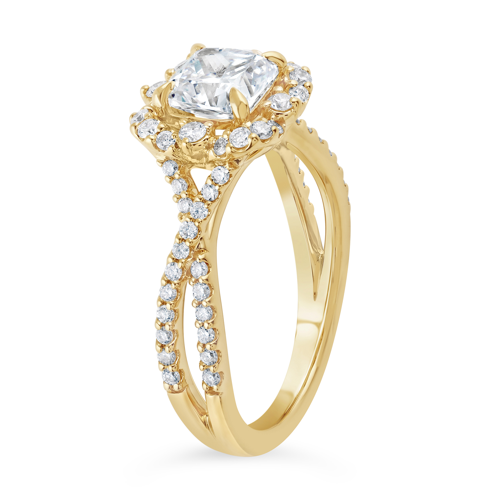 14K Twist Shank Cushion Lab Grown Diamond Art Deco Halo Engagement Ring - Image 3