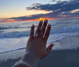 Diamond Ring on Hand at Beach